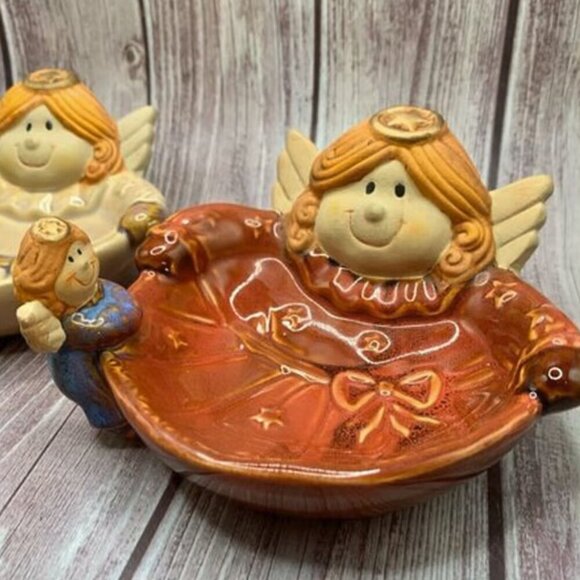 Other - Vintage Ceramic Angels Little Trinkets/Earrings Dish - Set of 2